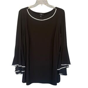 MSK Blouse Womens 1X Black Rhinestone Bell Sleeve Tunic Top Party Holiday